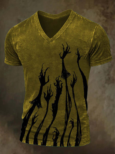 Halloween Scary Handprint Print Casual Short Sleeve T-Shirt