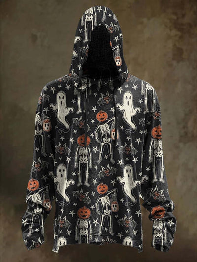 Halloween Ghost Skull Print Casual Hooded Sweatshirt