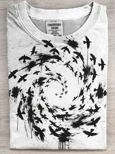 Halloween Dark Raven Print Casual Short Sleeve T-Shirt