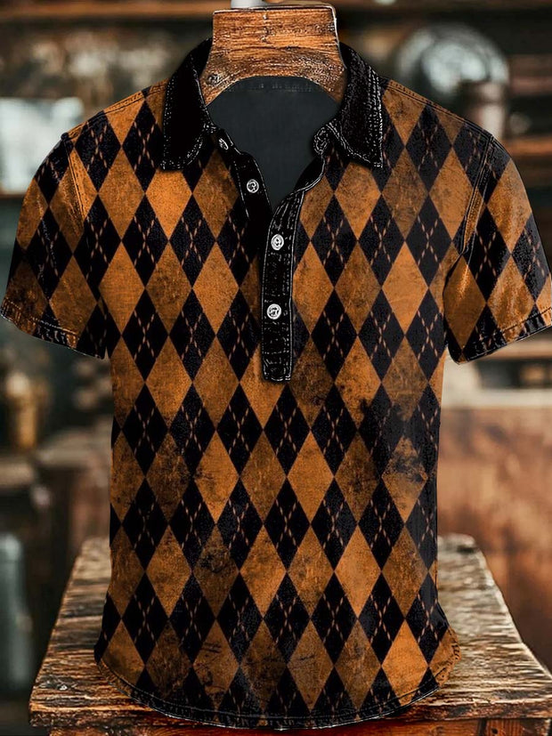 Halloween Plaid Print Casual Short Sleeve Polo Shirt