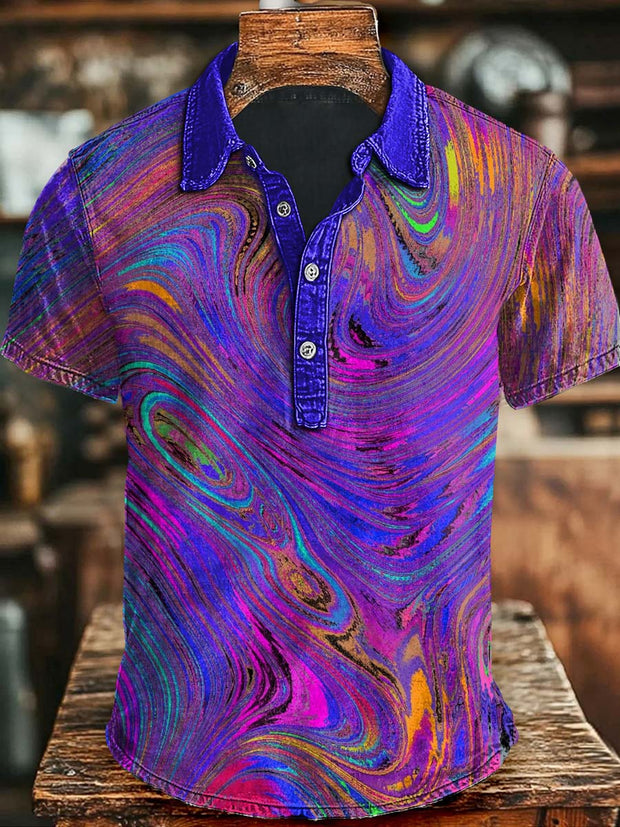 Colorful Abstract Rendering Art Print Casual Short-Sleeved Polo Shirt
