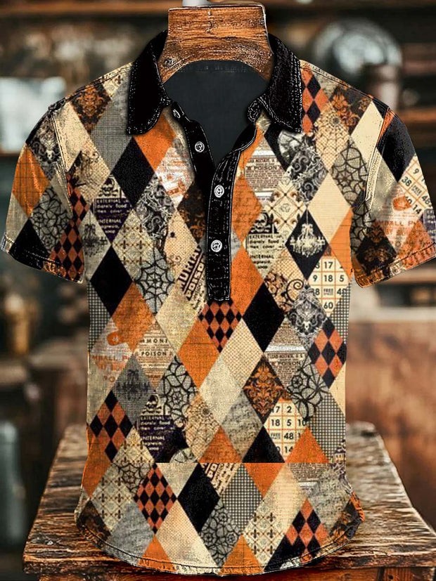 Halloween Plaid Print Casual Short Sleeve Polo Shirt