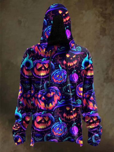 Halloween Evil Pumpkin Print Casual Hooded Sweatshirt