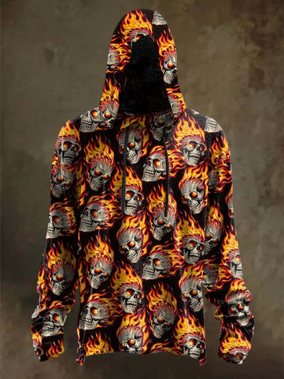 Halloween Flaming Skull Print Casual Hooded Sweatshirt