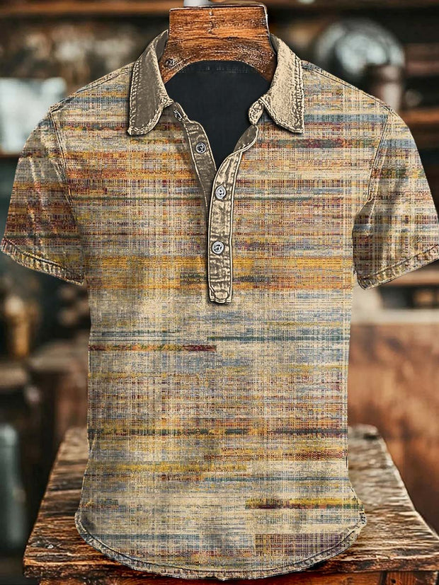 Vintage Striped Printed Casual Short Sleeve Polo Shirt