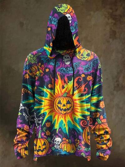 Halloween Evil Pumpkin Print Casual Hooded Sweatshirt