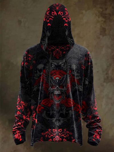 Gothic Floral Skull Print Casual Hooded Sweatshirt