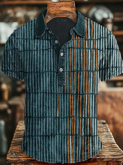 Vintage Striped Printed Casual Short Sleeve Polo Shirt