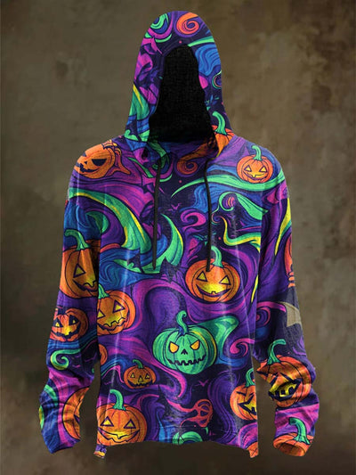 Halloween Evil Pumpkin Print Casual Hooded Sweatshirt