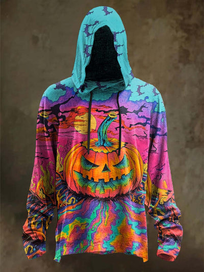 Halloween Evil Pumpkin Print Casual Hooded Sweatshirt