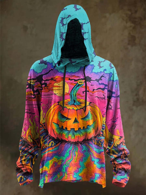 Halloween Evil Pumpkin Print Casual Hooded Sweatshirt