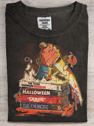 Halloween Horror Movie Print Casual Short Sleeve T-Shirt