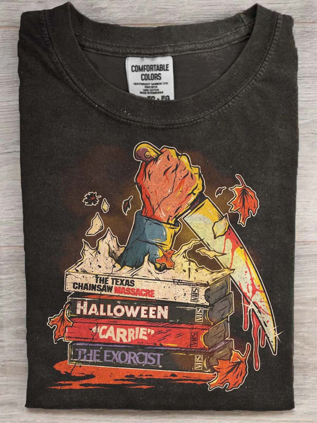 Halloween Horror Movie Print Casual Short Sleeve T-Shirt