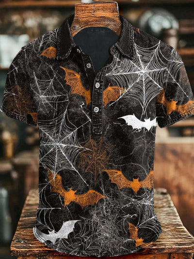 Halloween Bat Print Casual Short Sleeve Polo Shirt