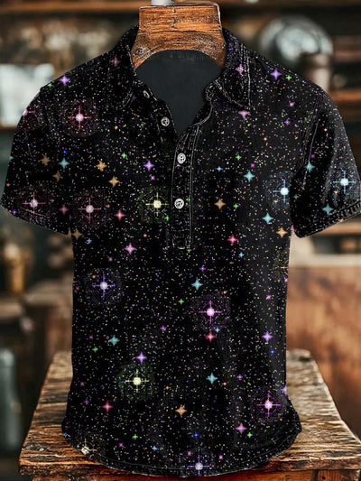 Galaxy Star Print Casual Short-Sleeved Polo Shirt