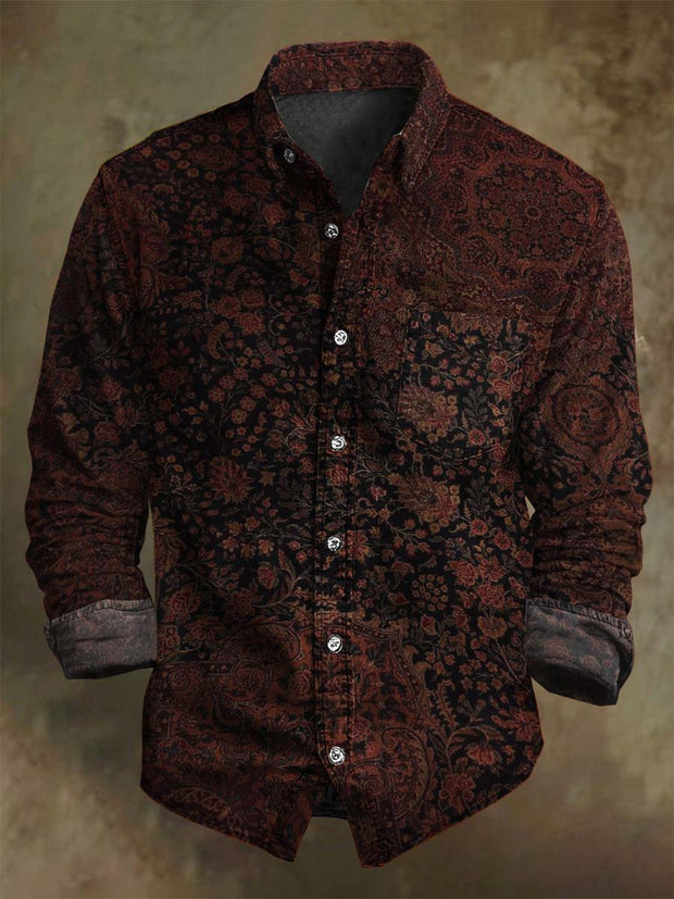 Retro Floral Print Casual Long-Sleeved Shirt