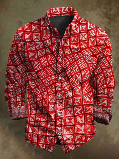 Retro Abstract Block Print Casual Long-Sleeved Shirt