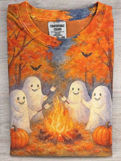 Cute Halloween Ghost Print Casual Short Sleeve T-Shirt