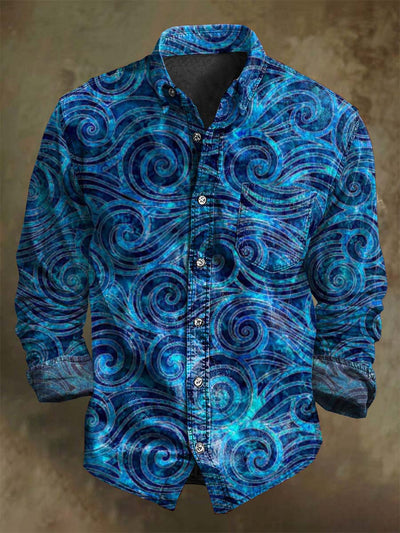 Artistic Abstract Swirl Print Casual Long-Sleeved Shirt