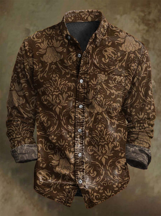 Retro Floral Print Casual Long-Sleeved Shirt