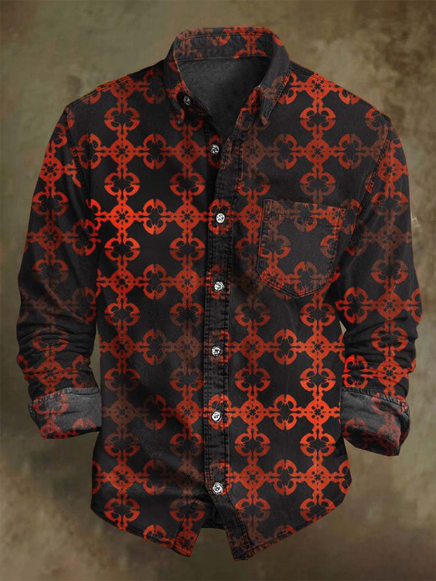 Retro Floral Print Casual Long-Sleeved Shirt