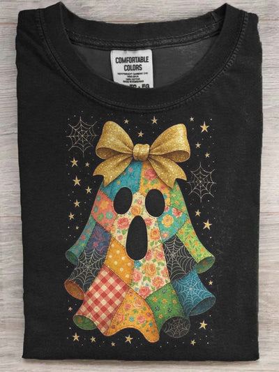 Halloween Abstract Ghost Print Casual Short Sleeve T-Shirt