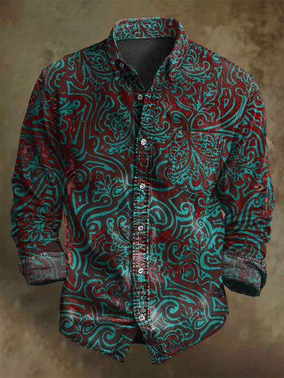Vintage Abstract Floral Print Casual Long Sleeve Shirt