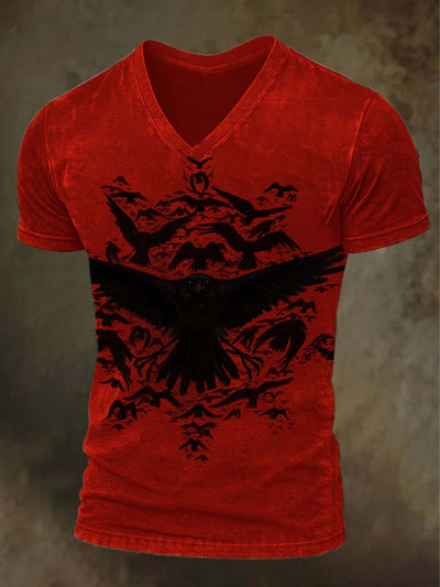 Halloween Dark Raven Print Casual Short Sleeve T-Shirt