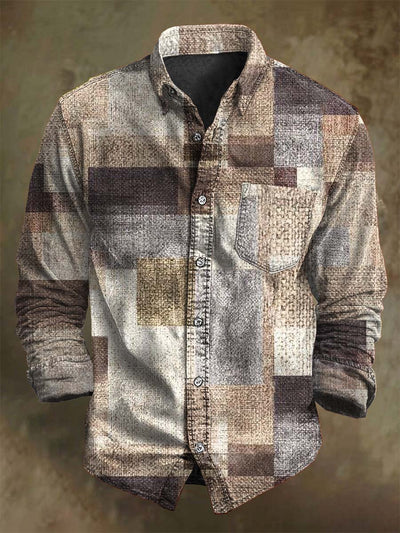 Retro Irregular Checkered Print Casual Long-Sleeved Shirt
