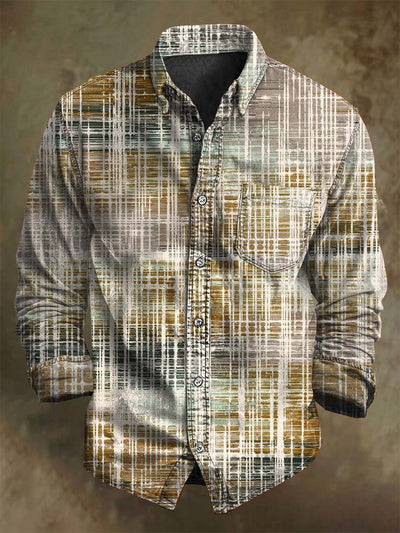Vintage Irregular Abstract Stripe Print Casual Long Sleeve Shirt