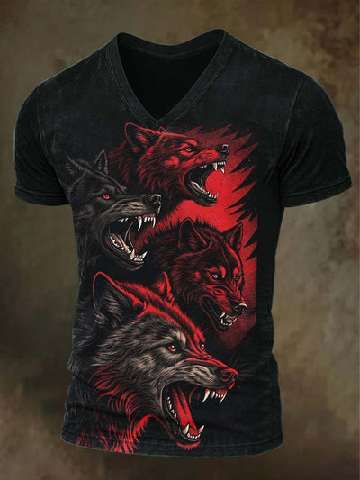 Halloween Snarling Wolf Print Casual Short Sleeve T-Shirt