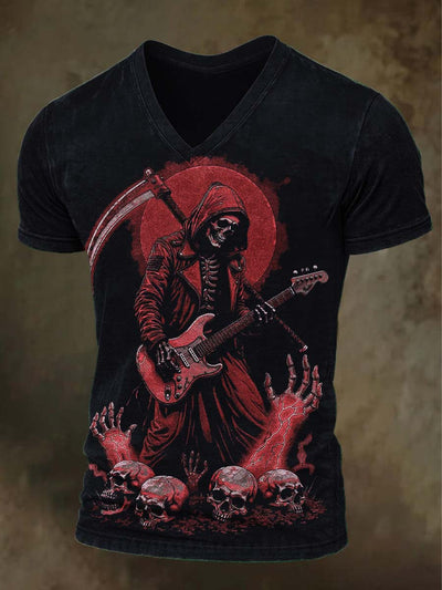 Halloween Reaper Skull Print Casual Short Sleeve T-Shirt