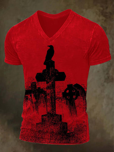 Halloween Dark Raven Print Casual Short Sleeve T-Shirt