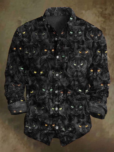 Vintage Fall Leaf Print Casual Long Sleeve Shirt