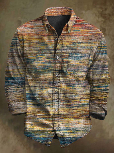 Vintage Abstract Stripe Print Casual Long Sleeve Shirt