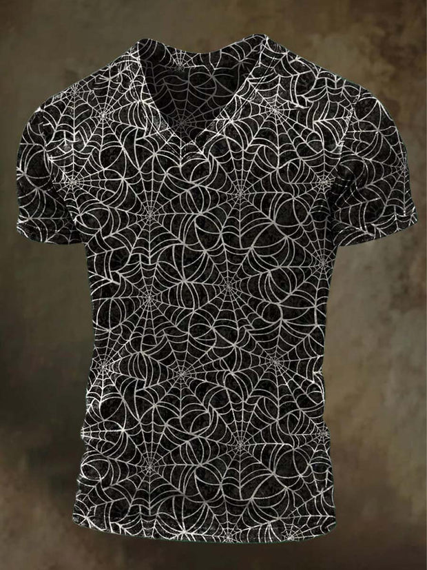 Halloween Spider Web Print Casual Short Sleeve T-Shirt
