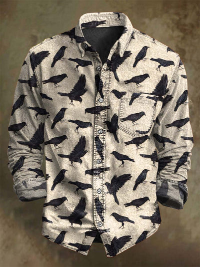 Halloween Raven Print Casual Long Sleeve Shirt