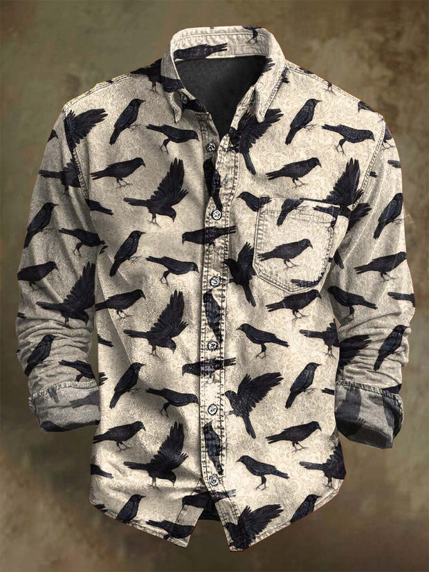 Halloween Raven Print Casual Long Sleeve Shirt