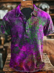 Art Gradient Color Block Print Casual Polo Shirt