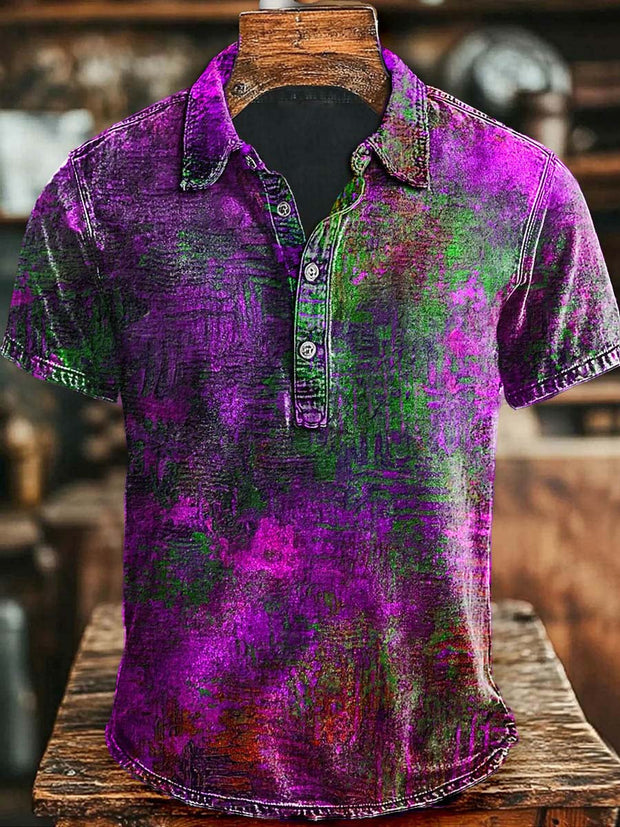 Art Gradient Color Block Print Casual Polo Shirt