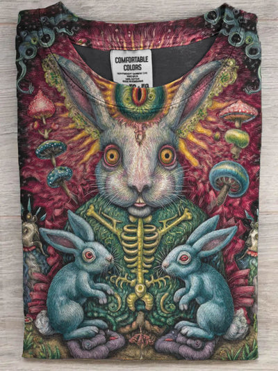 Halloween Dark Fantasy Bunny Print Casual Short Sleeve T-Shirt