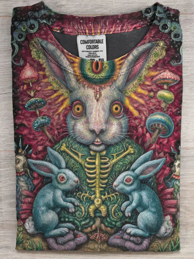 Halloween Dark Fantasy Bunny Print Casual Short Sleeve T-Shirt