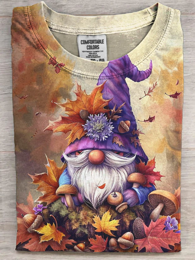 Fall Gnome Elf Print Casual Short Sleeve T-Shirt