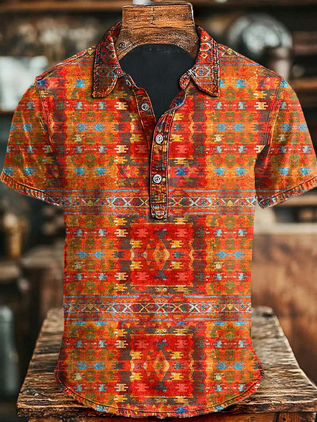 Vintage Modern Style Floral Print Casual Short Sleeve Polo Shirt