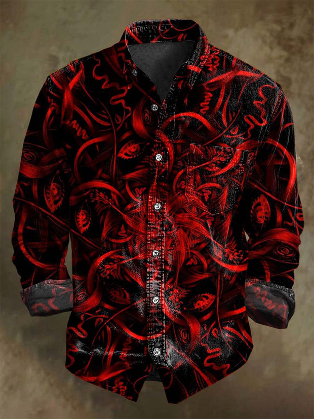 Dark Red Rendered Floral Print Casual Long Sleeve Shirt