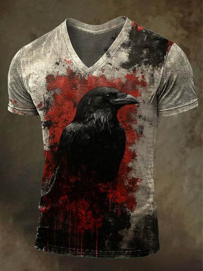 Halloween Raven Print Casual Short Sleeve T-Shirt