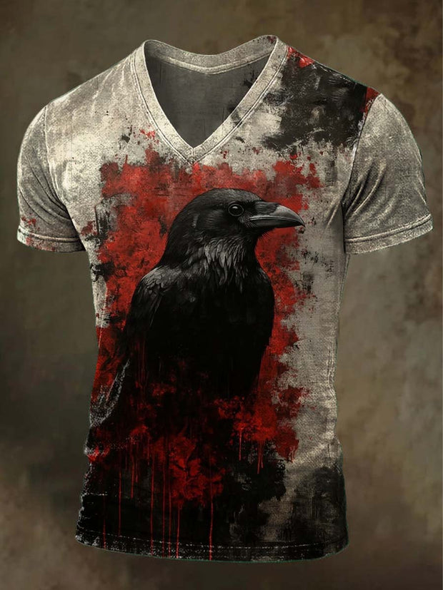 Halloween Raven Print Casual Short Sleeve T-Shirt