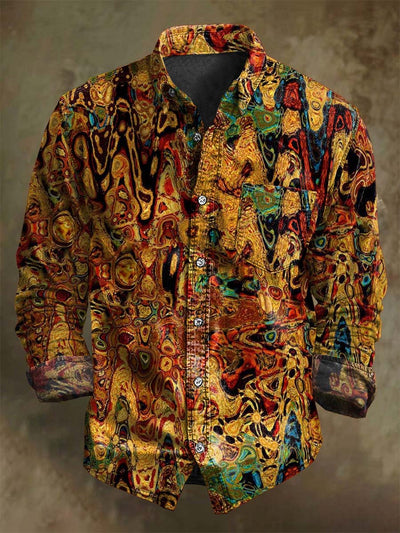 Vintage Abstract Rendering Print Casual Long Sleeve Shirt