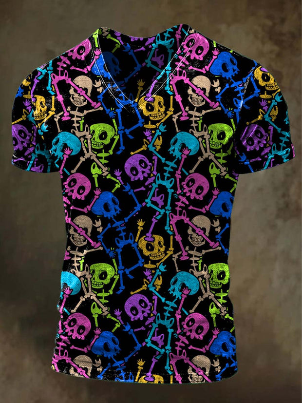 Halloween Colorful Skull Print Casual Short Sleeve T-Shirt