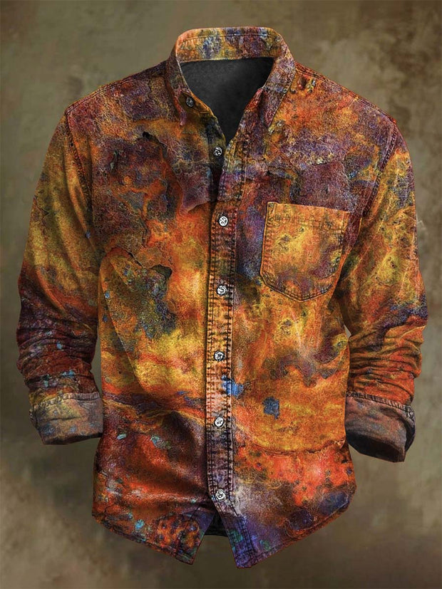 Vintage Aged Art Print Casual Long Sleeve Shirt